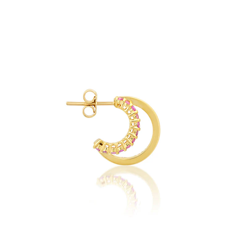 Mini Double Hoop with 4-Prong Pink Sapphire Accent - Image 3