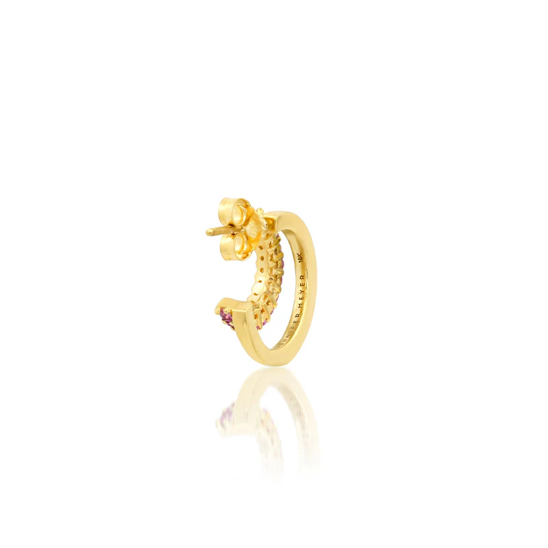 Mini Double Hoop with 4-Prong Pink Sapphire Accent - Image 4