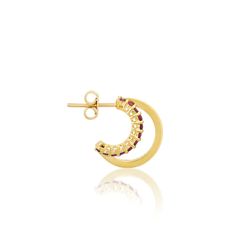 Mini Double Hoop with 4-Prong Ruby Accent - Image 3