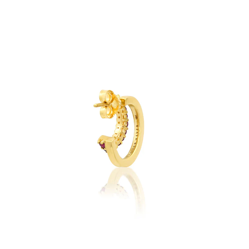 Mini Double Hoop with 4-Prong Ruby Accent - Image 4