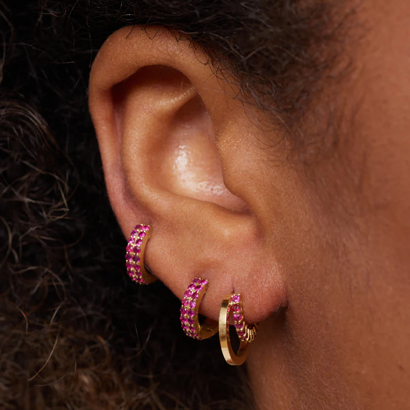 Mini Double Hoop with 4-Prong Ruby Accent - Image 5