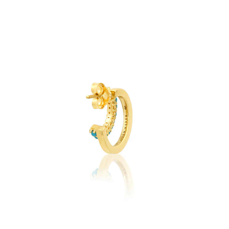 Mini Double Hoop with 4-Prong Turquoise Accent - Image 4