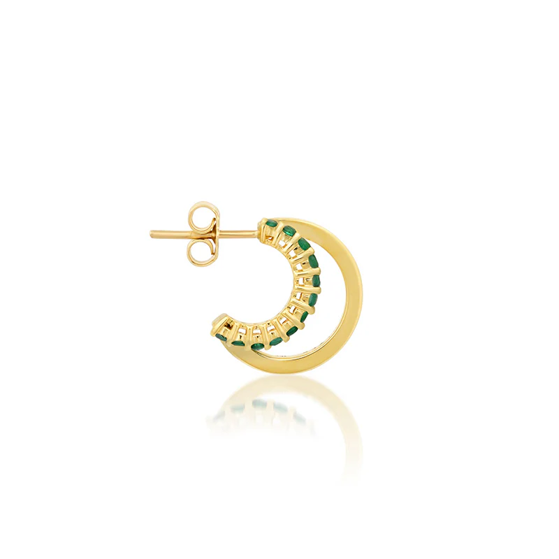 Mini Double Hoops with 4-Prong Emerald Accent - Image 3