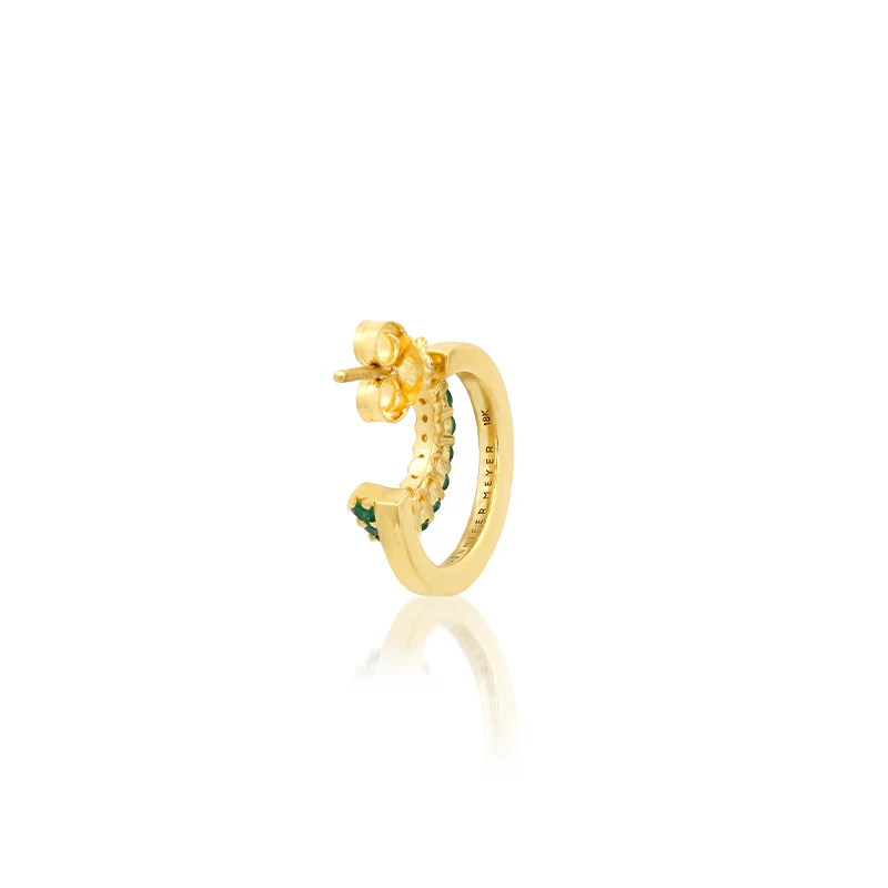 Mini Double Hoops with 4-Prong Emerald Accent - Image 4