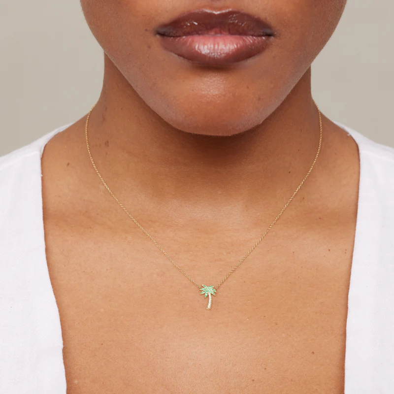 Mini Emerald and Diamond Palm Tree Necklace - Image 4