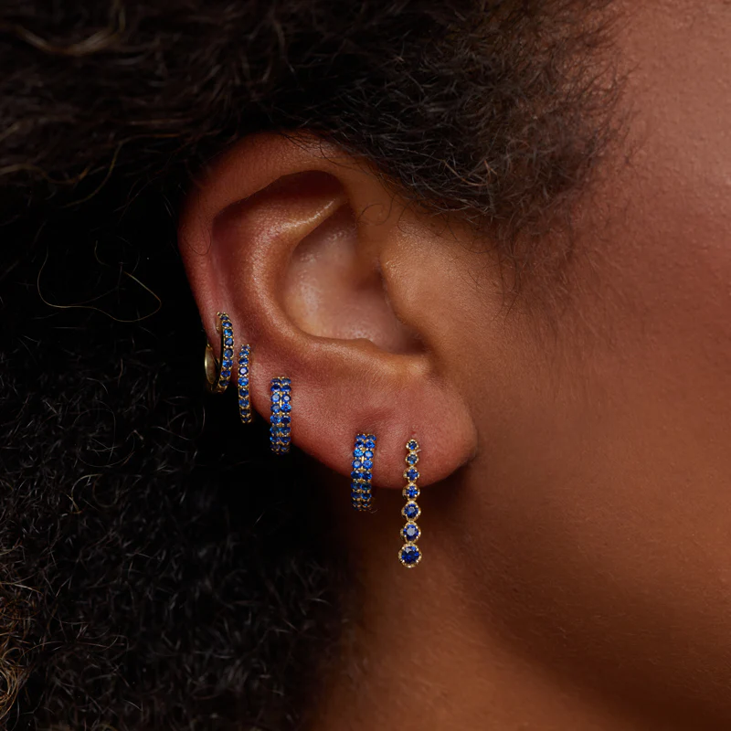 Mini Graduated Blue Sapphire Tennis Studs - Image 4