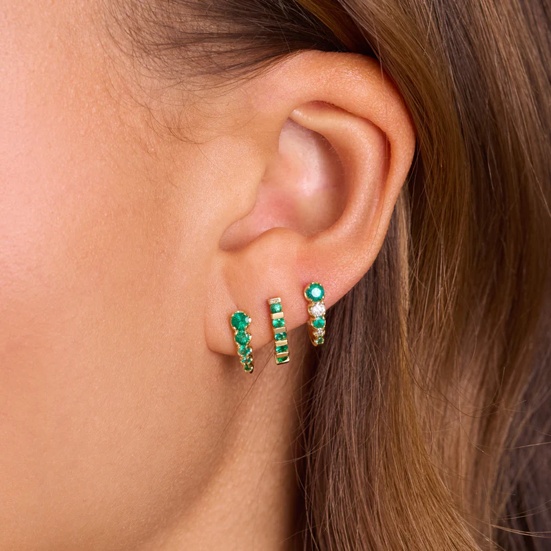 Mini Graduated Illusion Set Emerald and Diamond Edith Studs - Image 5