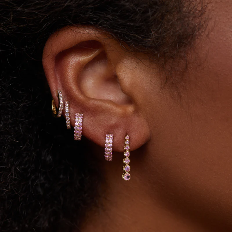 Mini Graduated Pink Sapphire Tennis Studs - Image 4