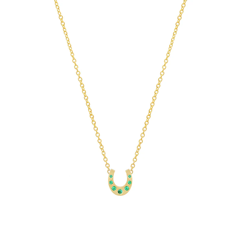 Mini Horseshoe Necklace with Emerald Accents