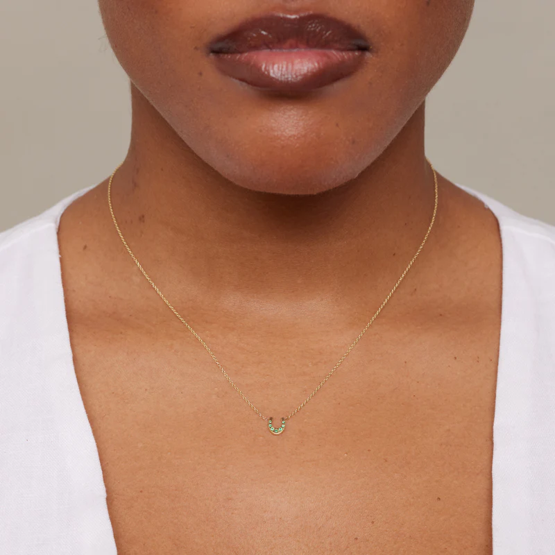 Mini Horseshoe Necklace with Emerald Accents - Image 4