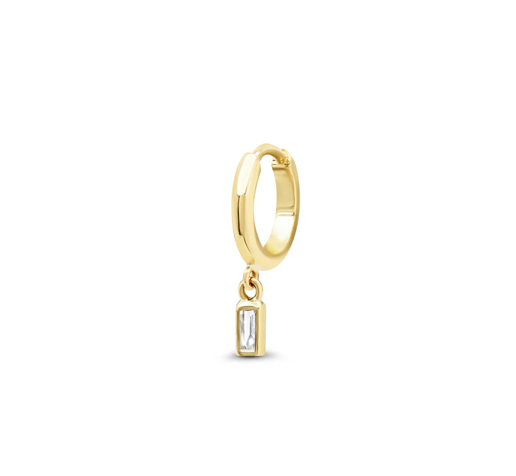 Huggies with Mini Baguette-Cut Diamond Drop - Image 3
