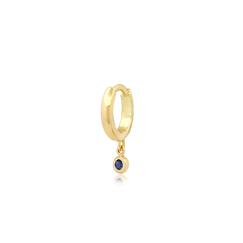 Huggies with Mini Blue Sapphire Bezel Drop - Image 4