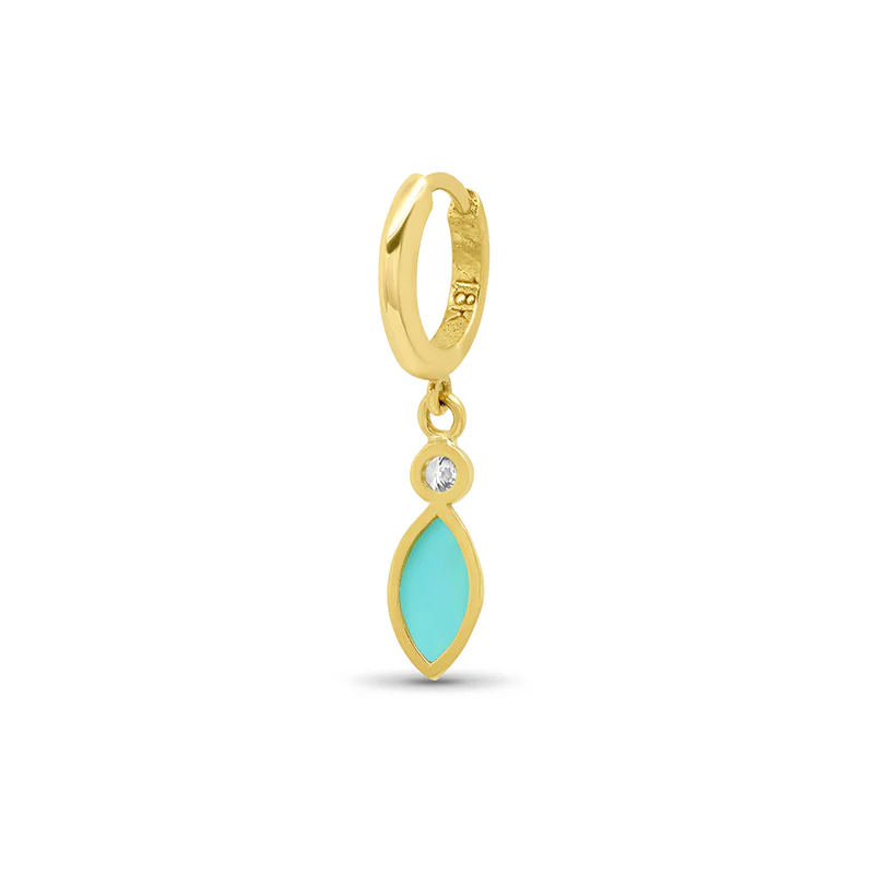 Huggies with Mini Diamond and Turquoise Marquise Drop - Image 3