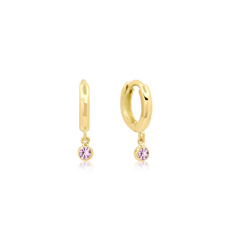 Huggies with Mini Pink Sapphire Bezel Drop - Image 2