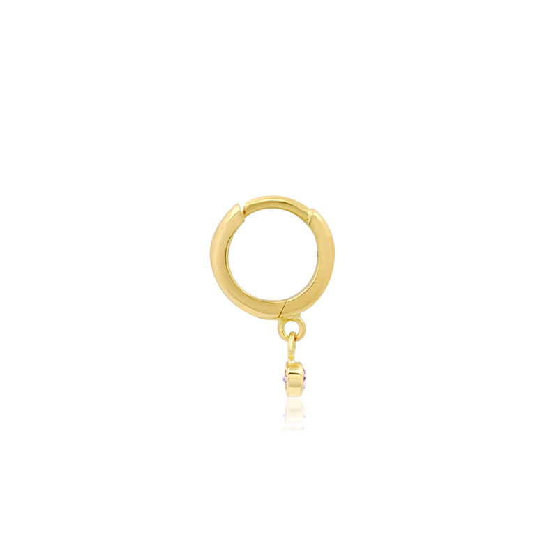 Huggies with Mini Pink Sapphire Bezel Drop - Image 3