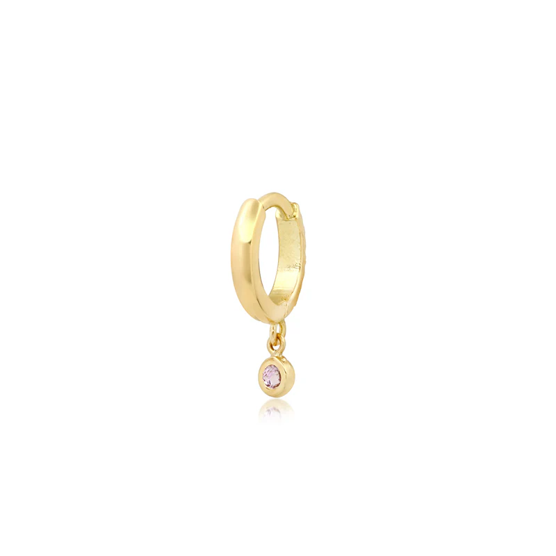 Huggies with Mini Pink Sapphire Bezel Drop - Image 4