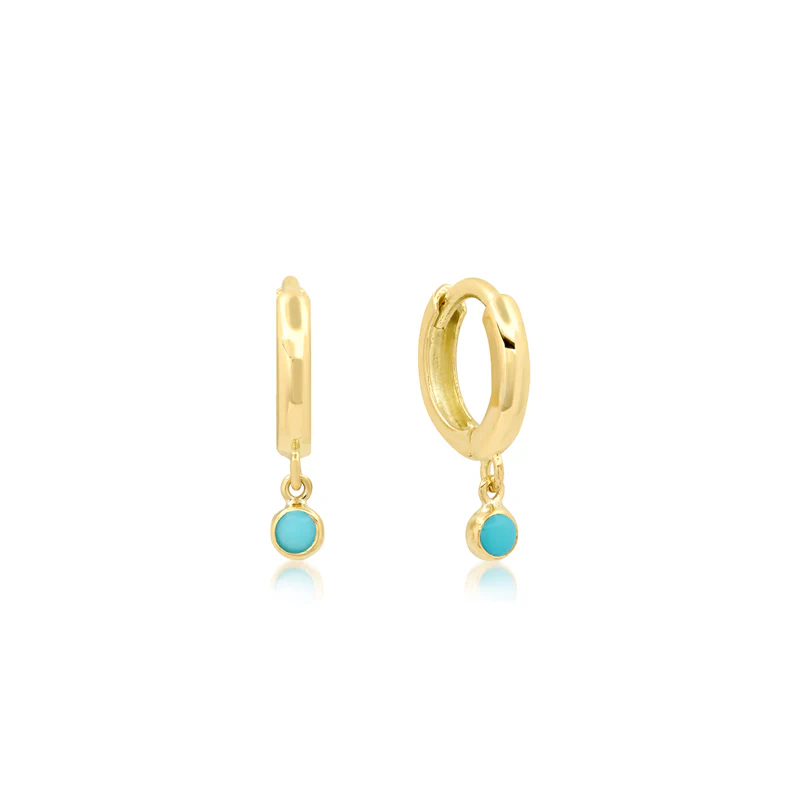 Huggies with Mini Turquoise Bezel Drop - Image 2