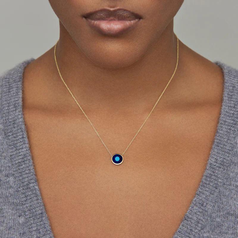 Mini Lapis Inlay Evil Eye Necklace - Image 4