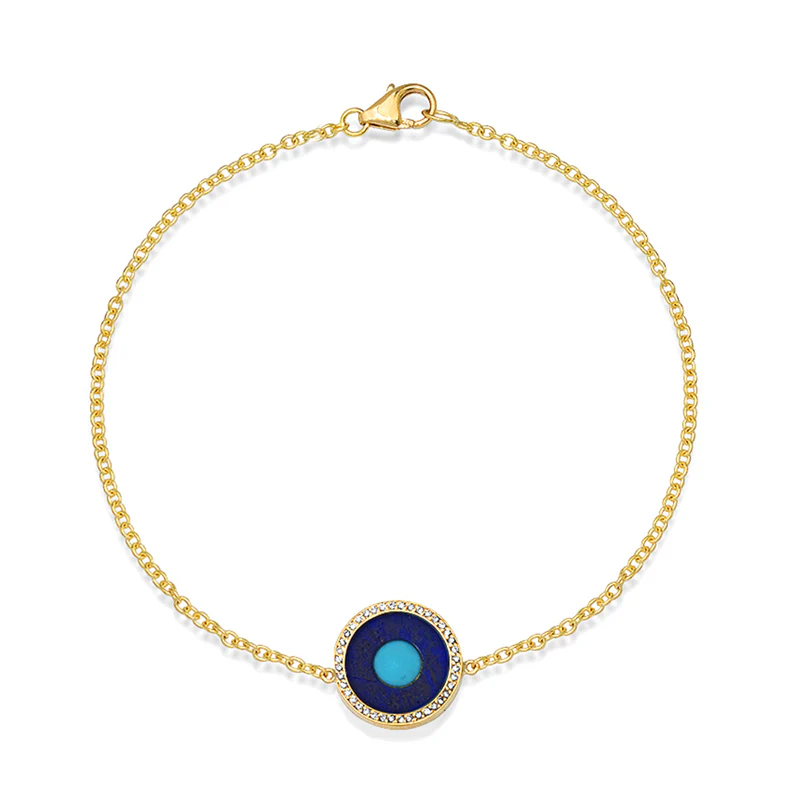 Mini Lapis Inlay Evil Eye Bracelet with Diamonds