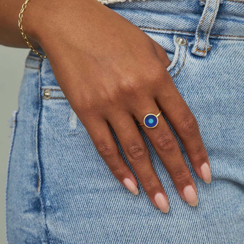 Mini Lapis Inlay Evil Eye Ring - Image 5