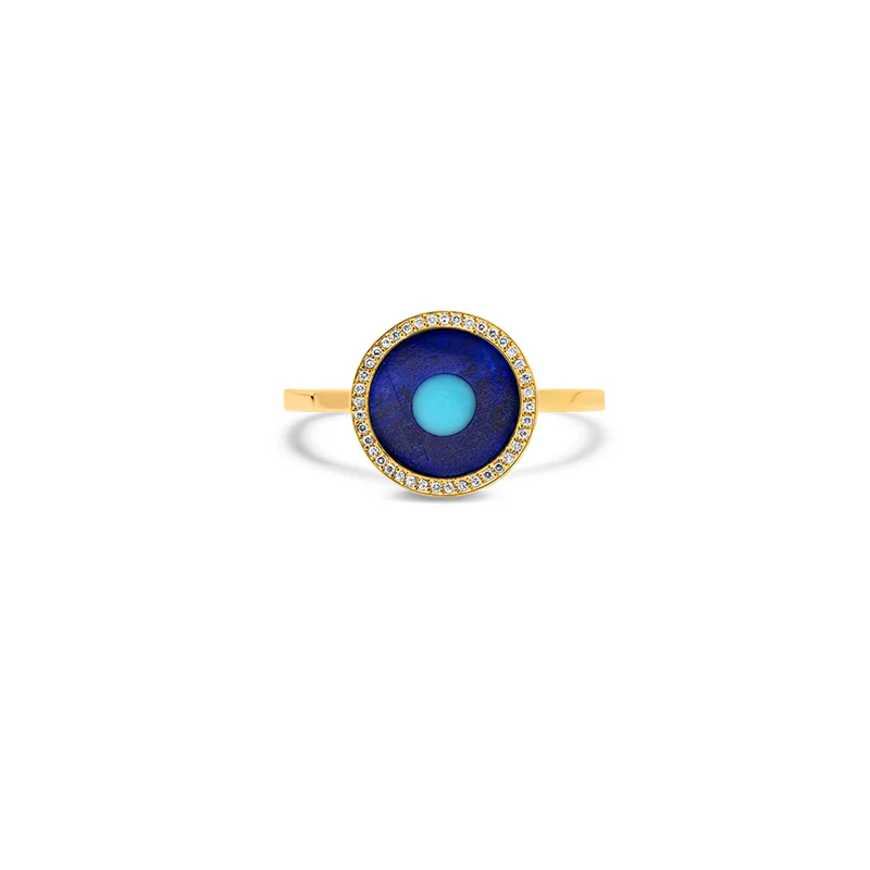 Mini Lapis Inlay Evil Eye Ring with Diamonds - Image 2