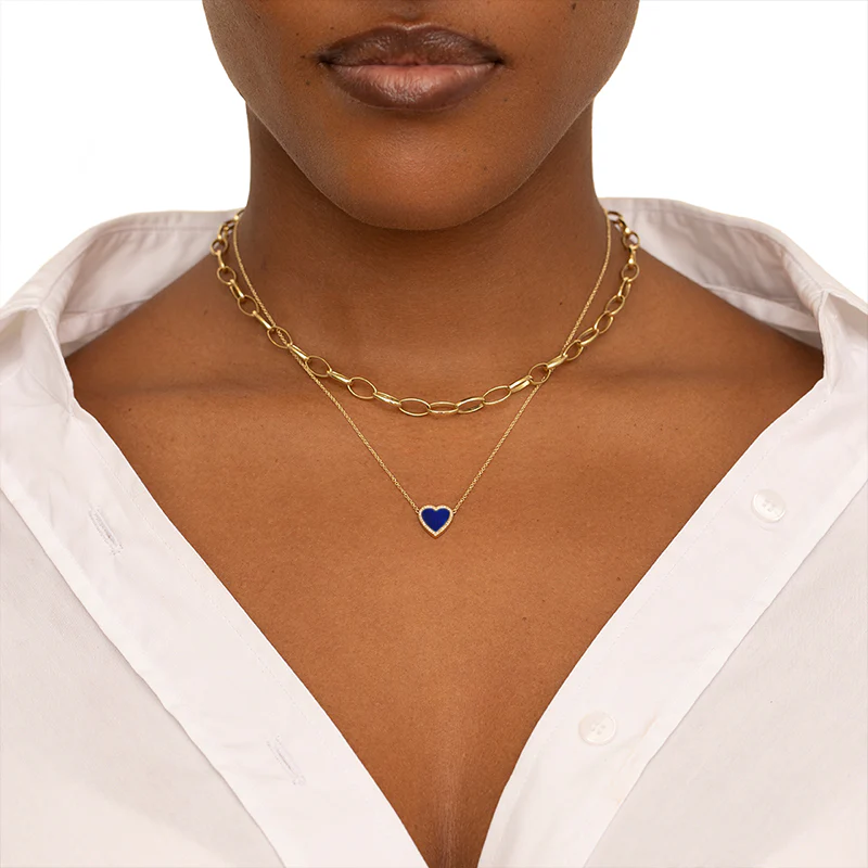 Mini Lapis Inlay Heart Necklace with Diamonds - Image 3