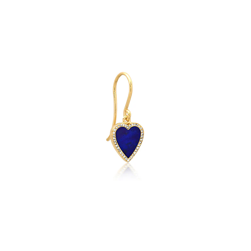 Mini Lapis Inlay Heart with Diamond Pave Earrings - Image 2