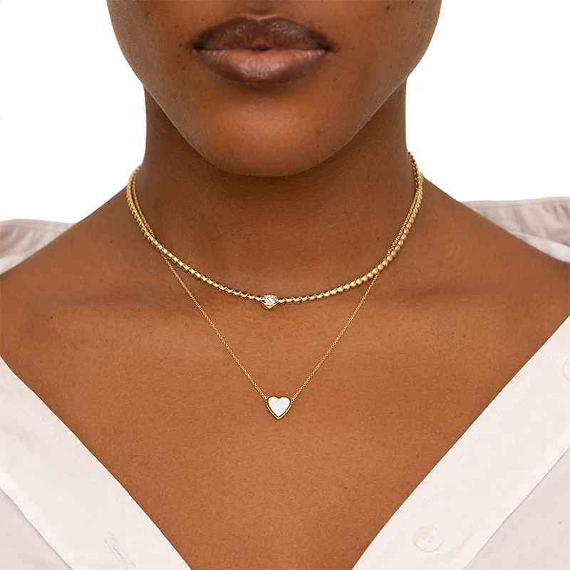 Mini Mother of Pearl Inlay Heart Necklace - Image 3