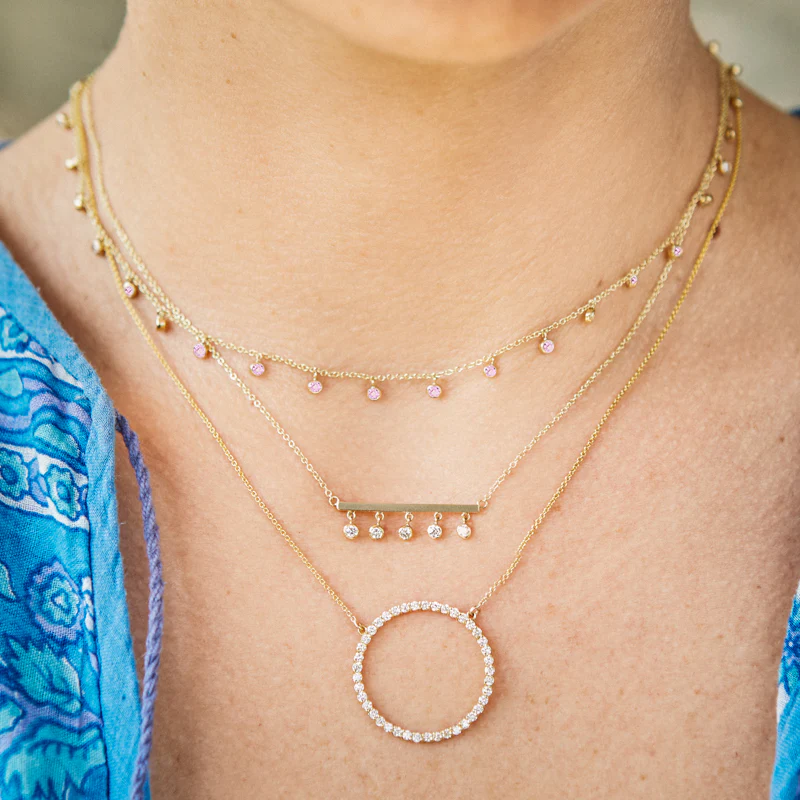 Mini Pink Sapphire Bezel Dangle By-The-Inch Necklace - Image 4