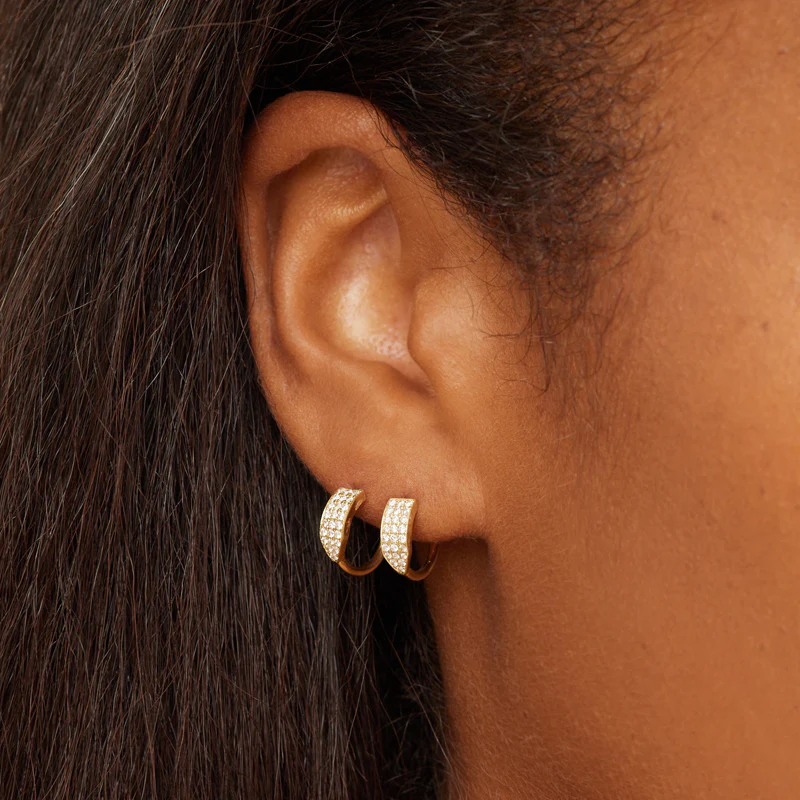 Mini Triple Diamond Row Hoops - Image 5
