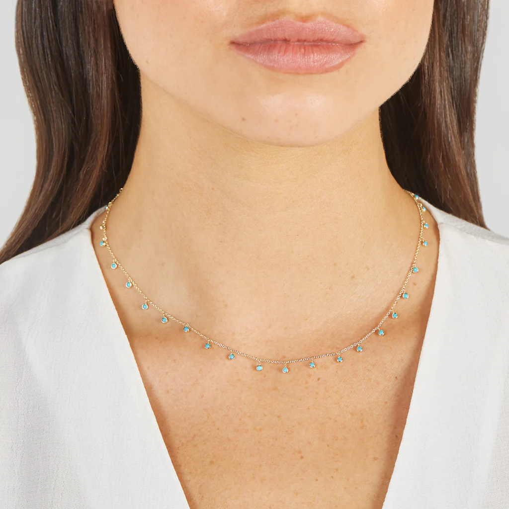 Mini Turquoise Bezel Dangle By-the-Inch Necklace - Image 4