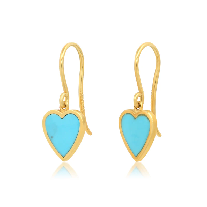 Mini Turquoise Inlay Heart Drop Earrings - Image 2
