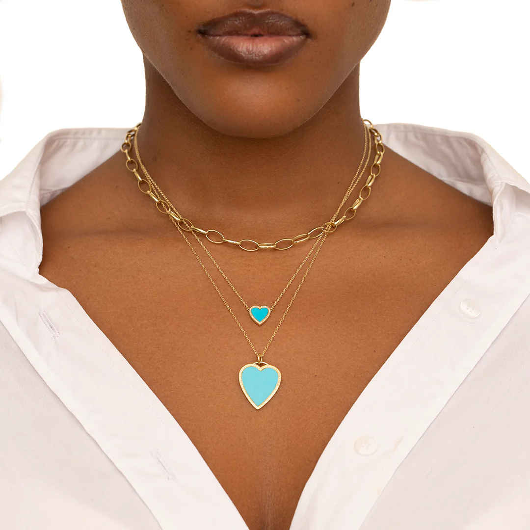 Mini Turquoise Inlay Heart Necklace with Diamonds - Image 4