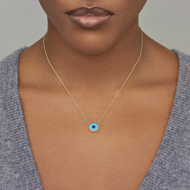Mini Turquoise Inlay Evil Eye Necklace - Image 4