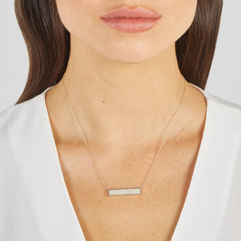 Mother of Pearl Inlay Bar Necklace with Diamonds - Image 3