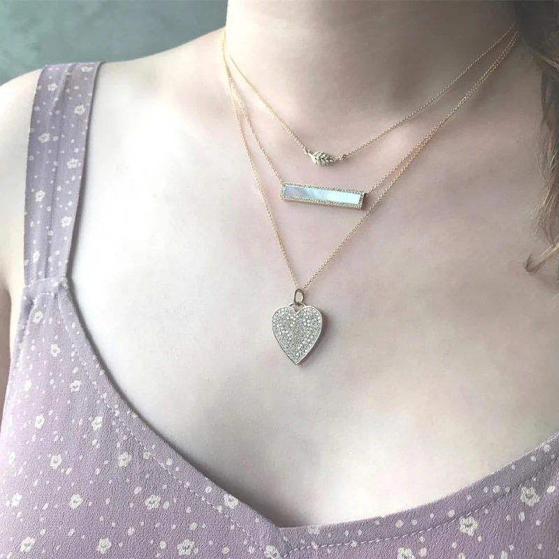 Mother of Pearl Inlay Bar Necklace with Diamonds - Image 4
