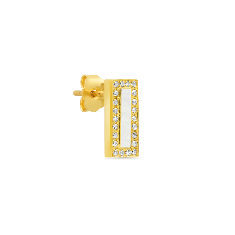 Mother of Pearl Inlay Bar Studs with Diamonds - Image 2
