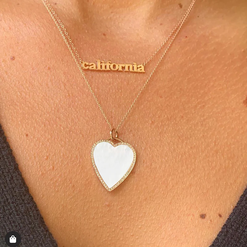 Mother of Pearl Inlay Heart Necklace with Diamonds - Image 5
