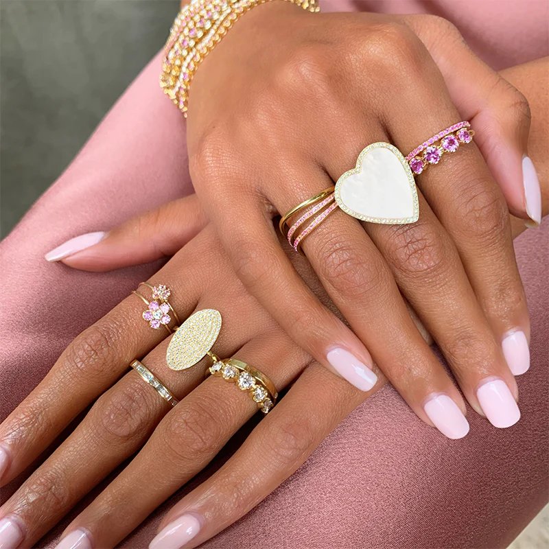 Mother of Pearl Inlay Heart Ring with Diamonds - Image 5