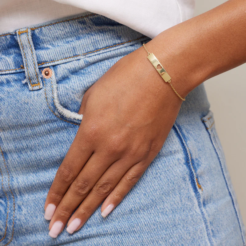 Nameplate Bracelet with Cut-Out Heart Accent - Image 2