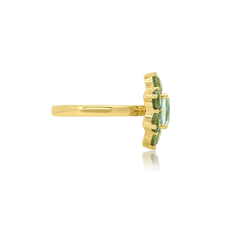 Statement Mint Tourmaline Flower Ring with Aquamarine Center - Image 3