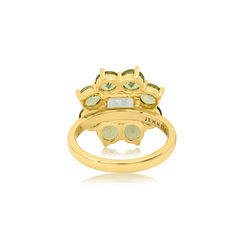 Statement Mint Tourmaline Flower Ring with Aquamarine Center - Image 4