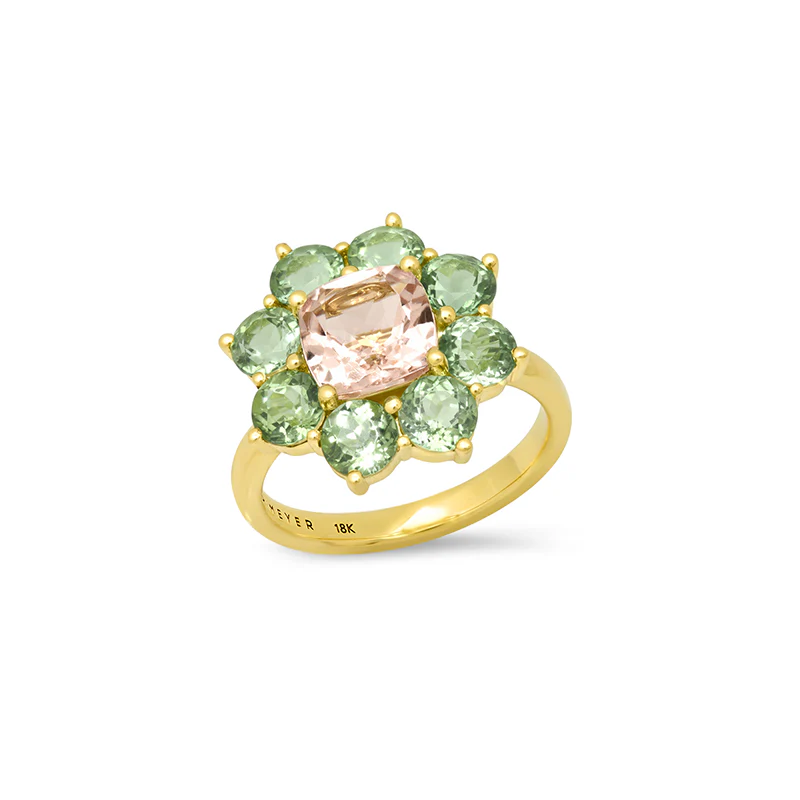Statement Mint Tourmaline Flower Ring With Morganite Center