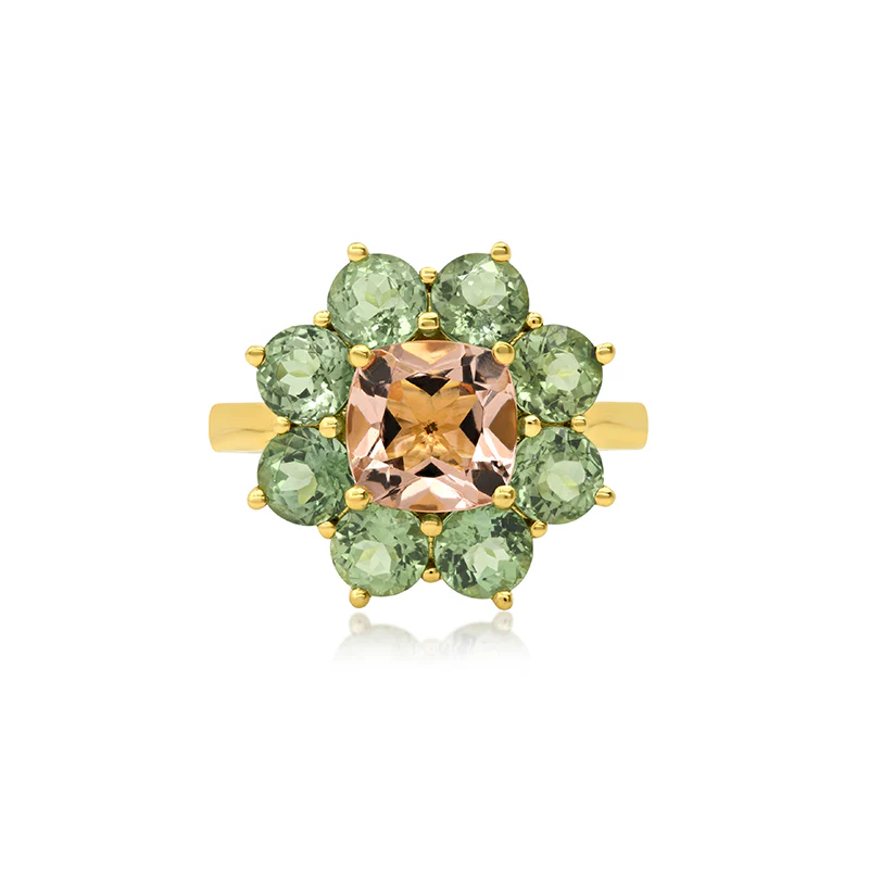 Statement Mint Tourmaline Flower Ring With Morganite Center - Image 2