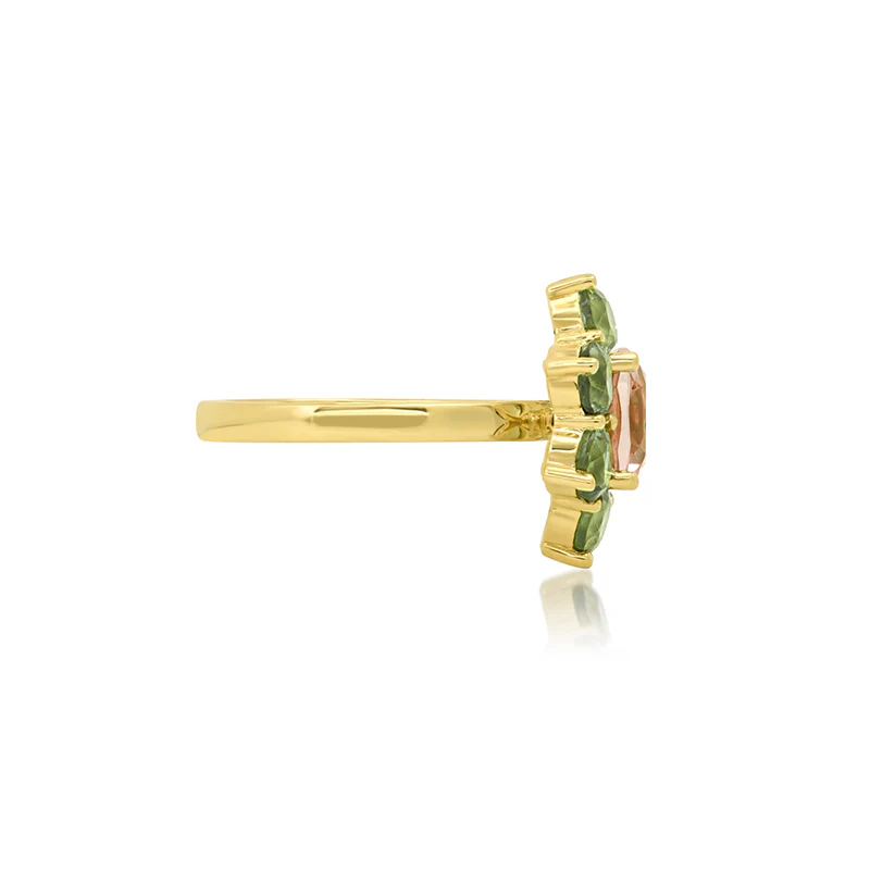 Statement Mint Tourmaline Flower Ring With Morganite Center - Image 3