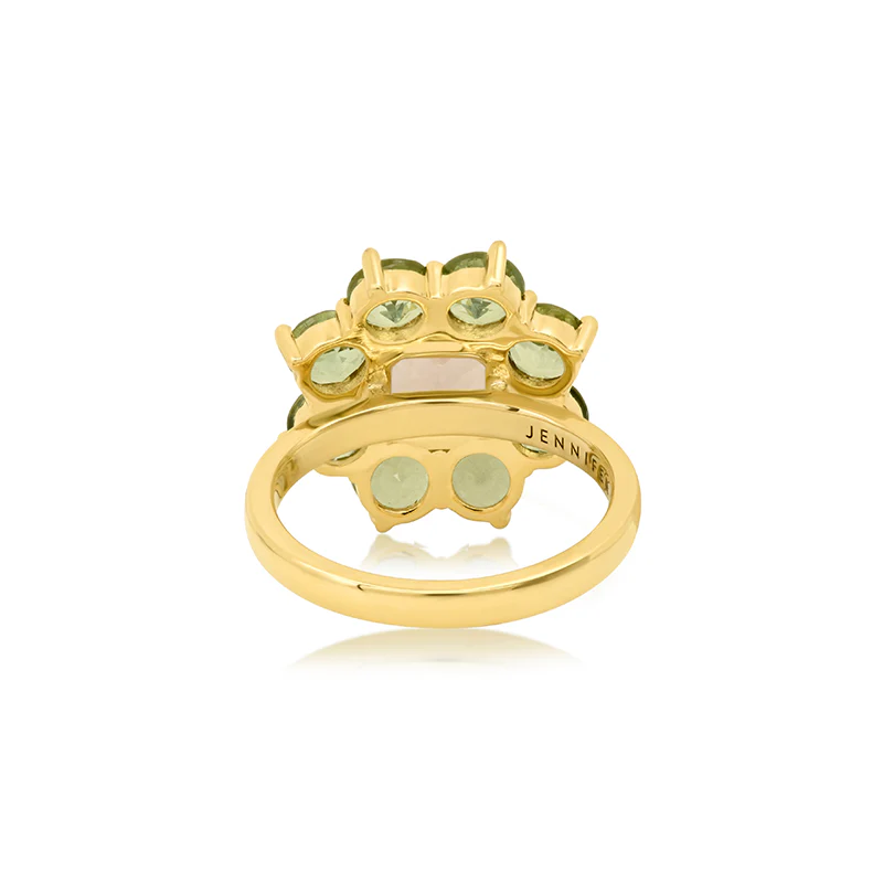 Statement Mint Tourmaline Flower Ring With Morganite Center - Image 4