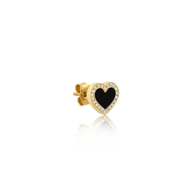 Onyx Inlay Heart Studs with Diamonds - Image 2