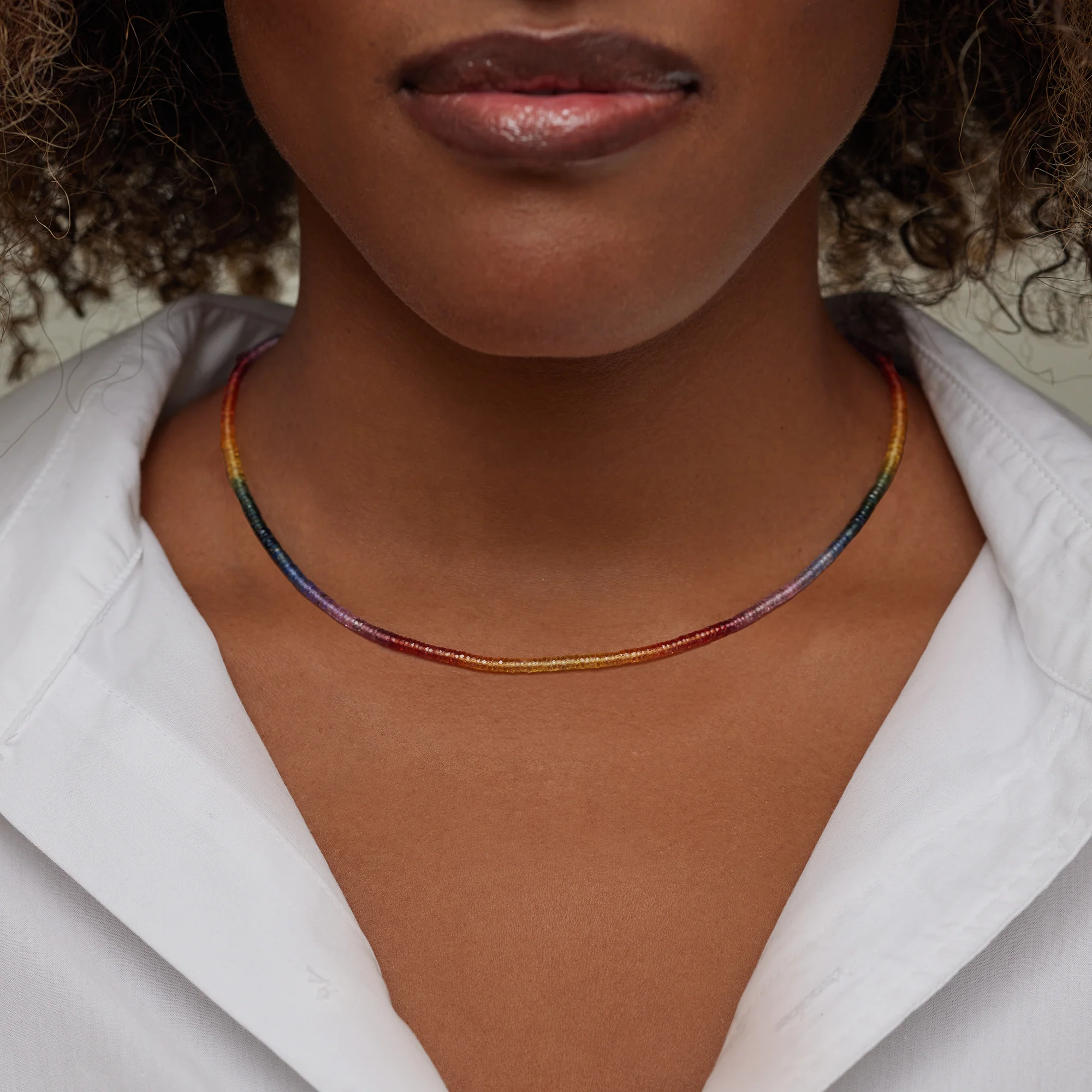 16.5 Inch Rainbow Sapphire Beaded Necklace - Image 5