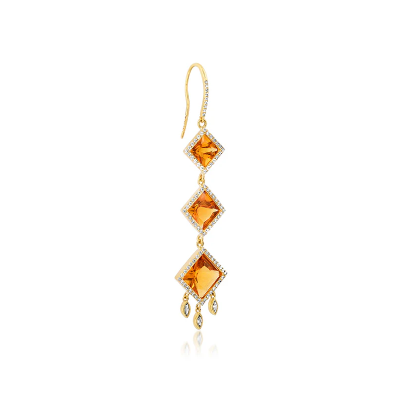 One-of-a-Kind Princess-Cut Citrine and Diamond Earrings - Image 2