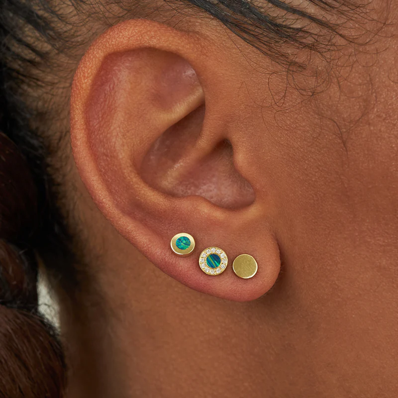 Opal Inlay Circle Studs with Diamonds - Image 5